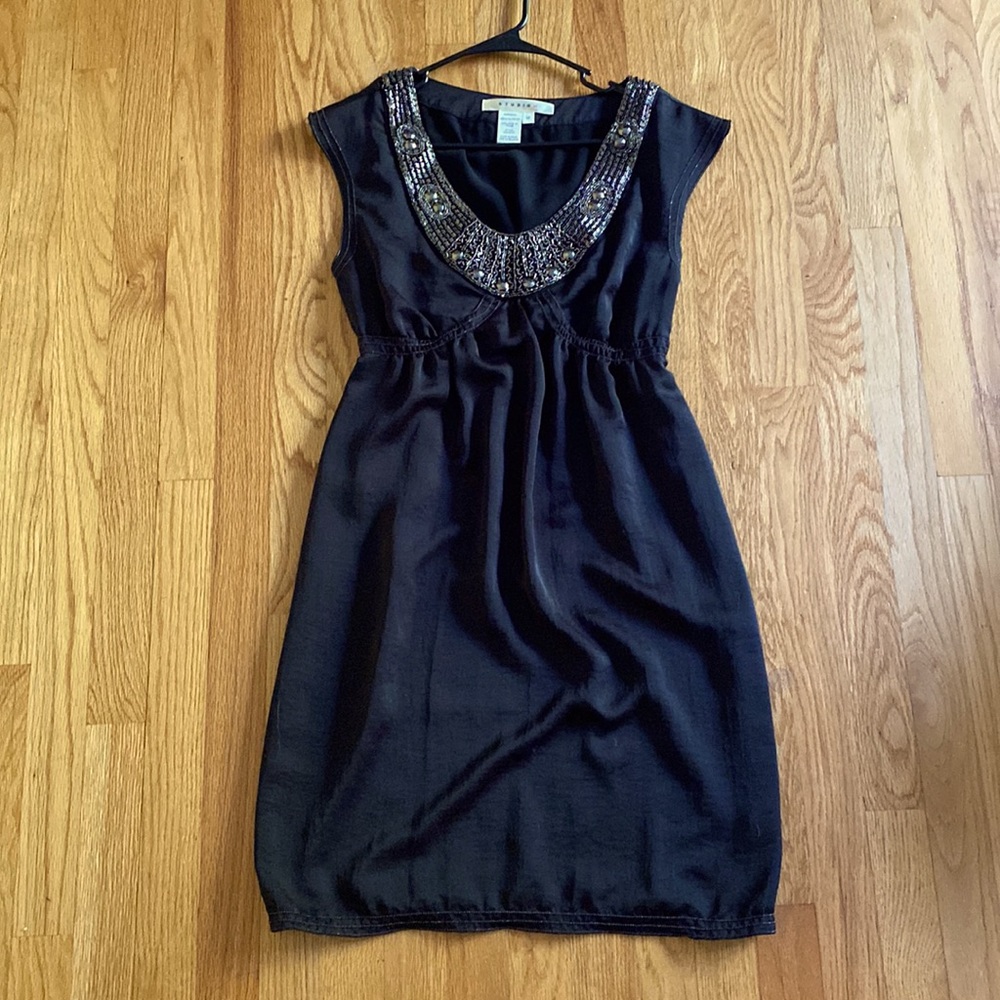 Black embellished neckline dress